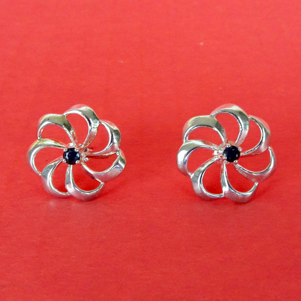Vintage Sterling Silver Sapphire Flower Swirl Earrings New in Box Avon Studded